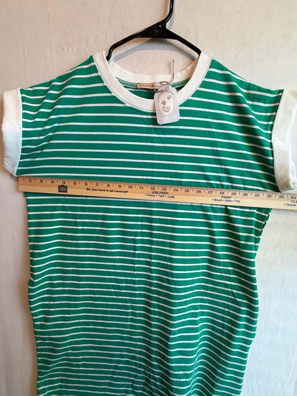 Zenana Green And White Striped Cap Sleeve Tee Top Size L - Picture 5 of 7